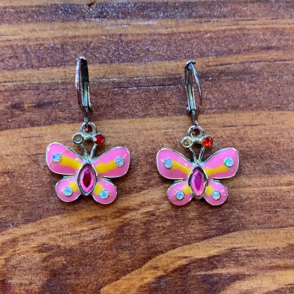 Rare Betsey Johnson Hawaiian Luau Butterfly Lucite Crystal Earrings